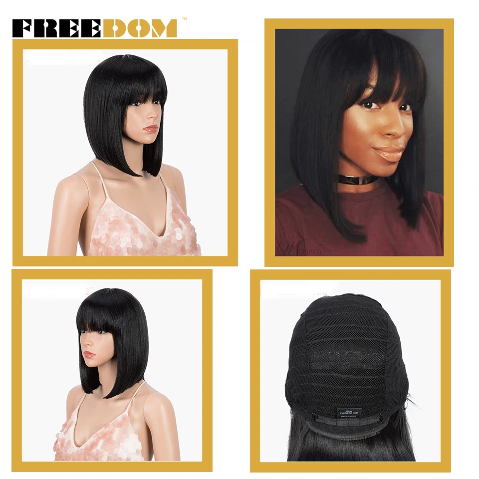 Svobodnye Pryamye Chernye Sinteticheskie Pariki S Chelkoj Dlya Zhenshin Ombre Zheltyj Korotkij Parik Bob Termostojkaya Pricheska Bob Kosplej Pariki