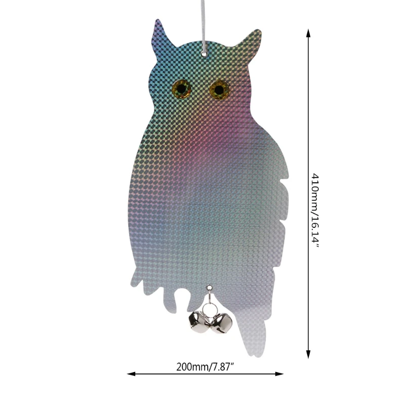 2Pcs Fake Owl Bird Scare Repellent Reflective Hanging Device With Tinkling Bells E65B