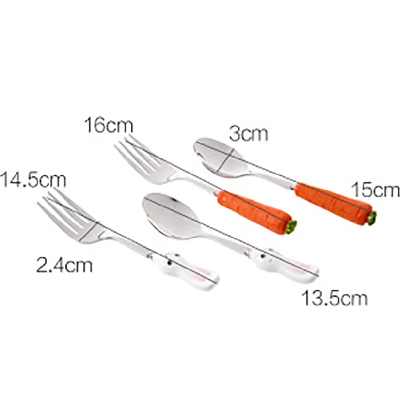 Cartoon Stainless Steel Long Handle Spoon/ Fork Cute Carrot Rabbit Dinner Spoon Fork Tableware Flatware Utensils Home Kitchen stainless steel spoon