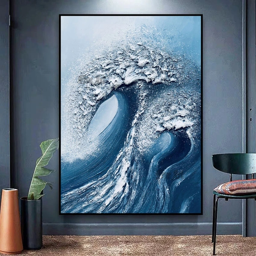 

Thick Texture The Sea Waves Handmade Abstract Oil Painting Framless Wall Picture Modern Art Home Decoration Canvas Artwork