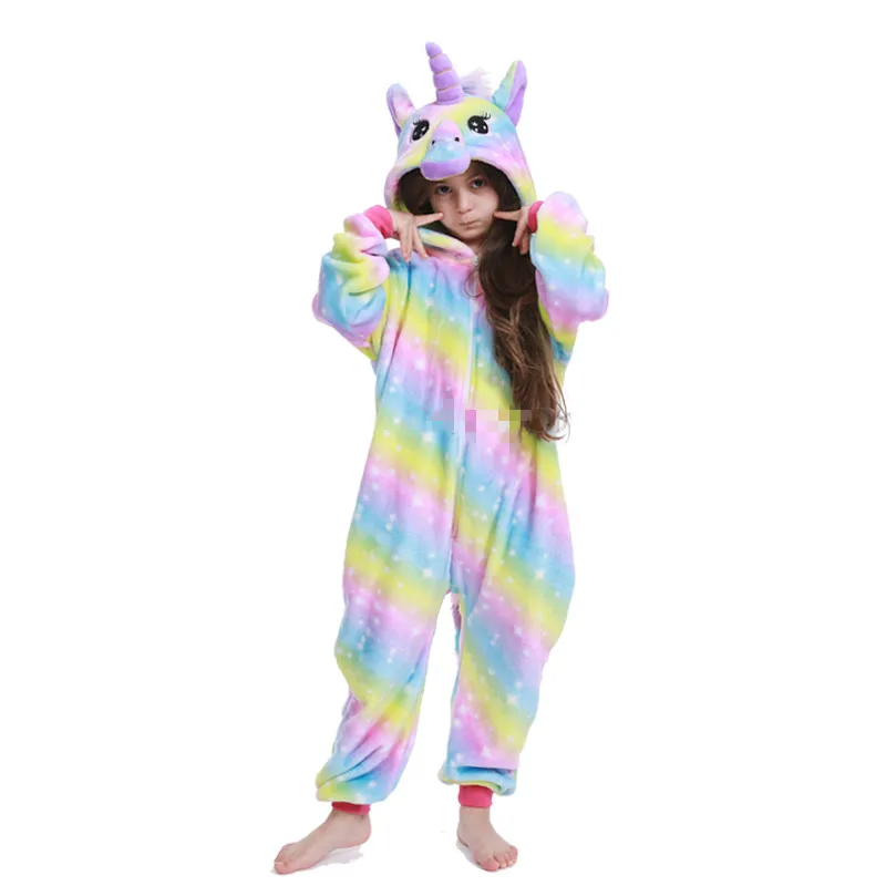 Кигуруми Пижамы с единорогом; детские комбинезоны с изображением единорога; зимняя одежда для сна; детские пижамы для мальчиков и девочек; костюм; детские пижамы - Color: Rainbow Unicorn