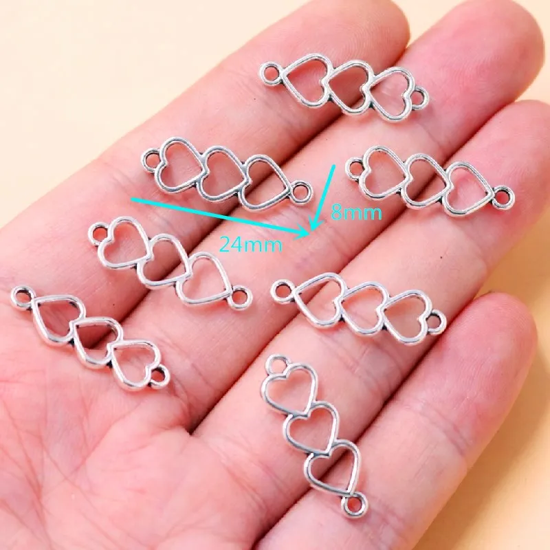 Accesorios de joyería de Metal pulsera con abalorio de combinación de tres corazones, pendientes, conector chapado en plata, 30 Uds. - AliExpress Joyería y accesorios