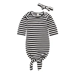 Vêtements de nuit rayés pour nouveau né, tenue de nuit avec bandeau 