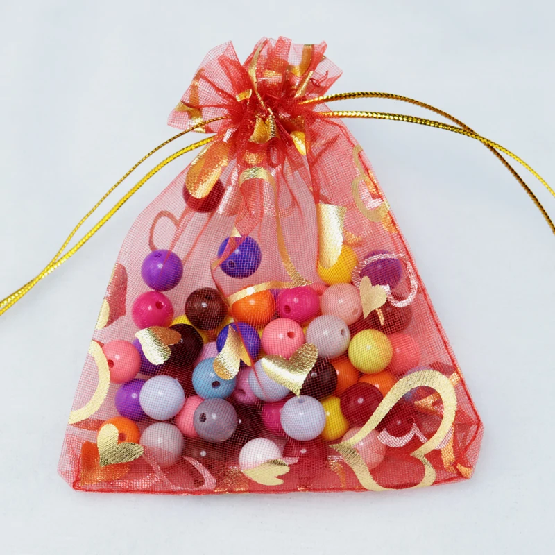 

200pcs/lot 7*9cm Red Organza Bag Small Heart Design Gift Bag Wedding Decoration Jewelry Candy Packaging Bags Organza Pouches