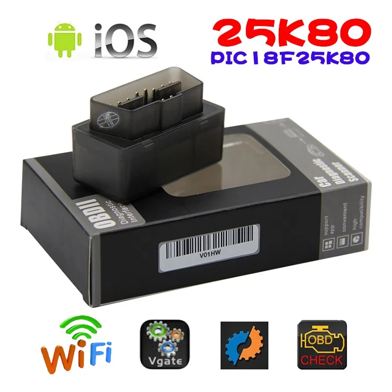 ELM 327 v1.5 Mini OBD2 PIC18F25K80 elm327 v1.5 v2.1 wifi/bluetooth-сканер для мультибрендовых автомобильных сканеров OBD 2 диагностический инструмент - Цвет: 25K80 chip wifi