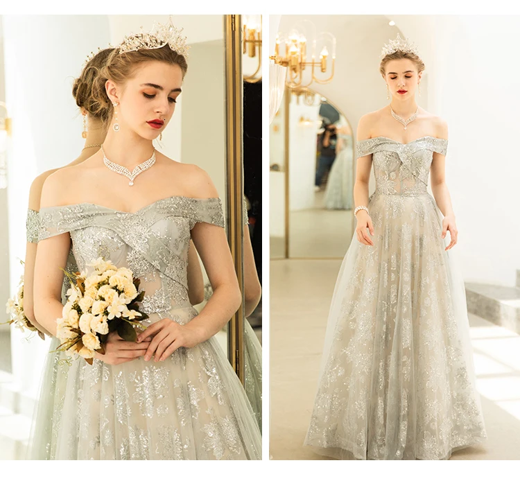 BacklakeGirls Luxury Floor Length Silver Lace Evening Dress For Wedding Evening Party Formal Dress Custom Made Vestidos De Festa
