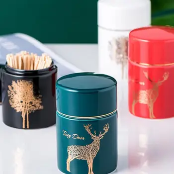 

Christmas Elk Design Storage Box Delicate Useful Dust Proof Toothpick Holders Teeth Pick Container Teeth Pick Case for Home
