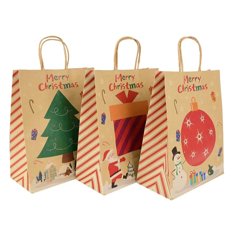 

6Pcs Portable Christmas Kraft Paper Gift Bags Xmas Kids Gift Packaging Bag Christmas Decorations For Home Navidad New Year 2023