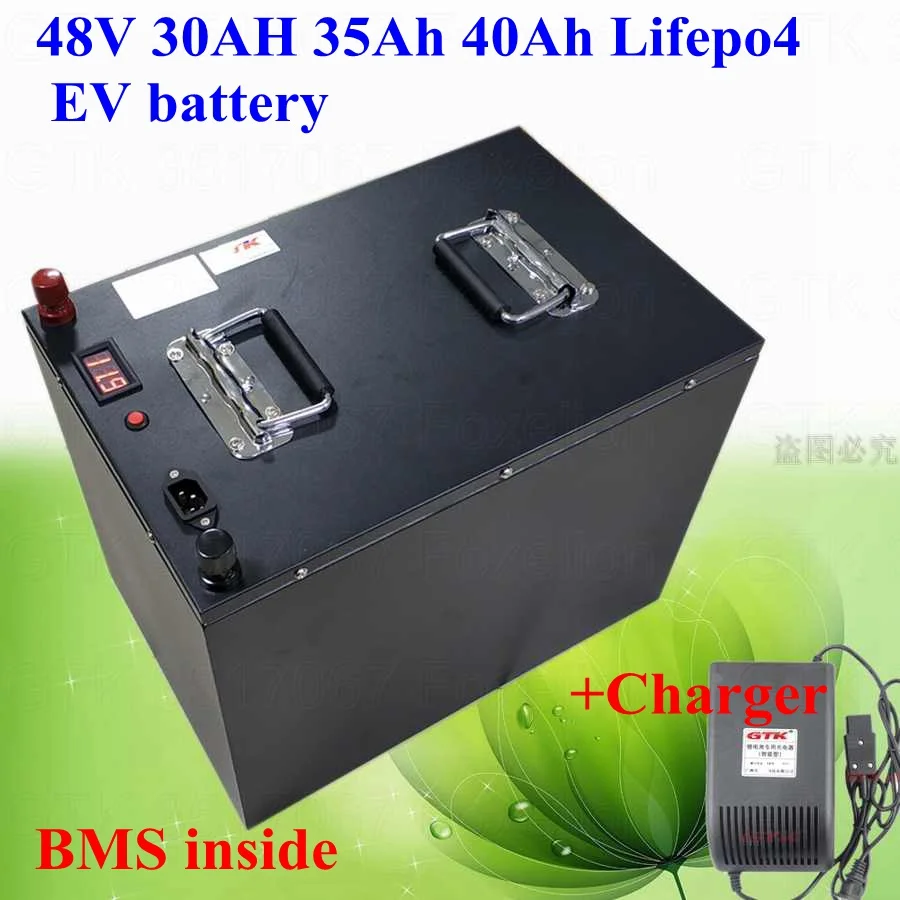 48V 30AH 35Ah 40Ah 51,2 v 52v LiFePo4 2000 Вт литий трехколесного велосипеда, фара для электровелосипеда В Аккумуляторный скутер солнечная коробка для хранения для автобуса 50A БМС+ 5A Зарядное устройство