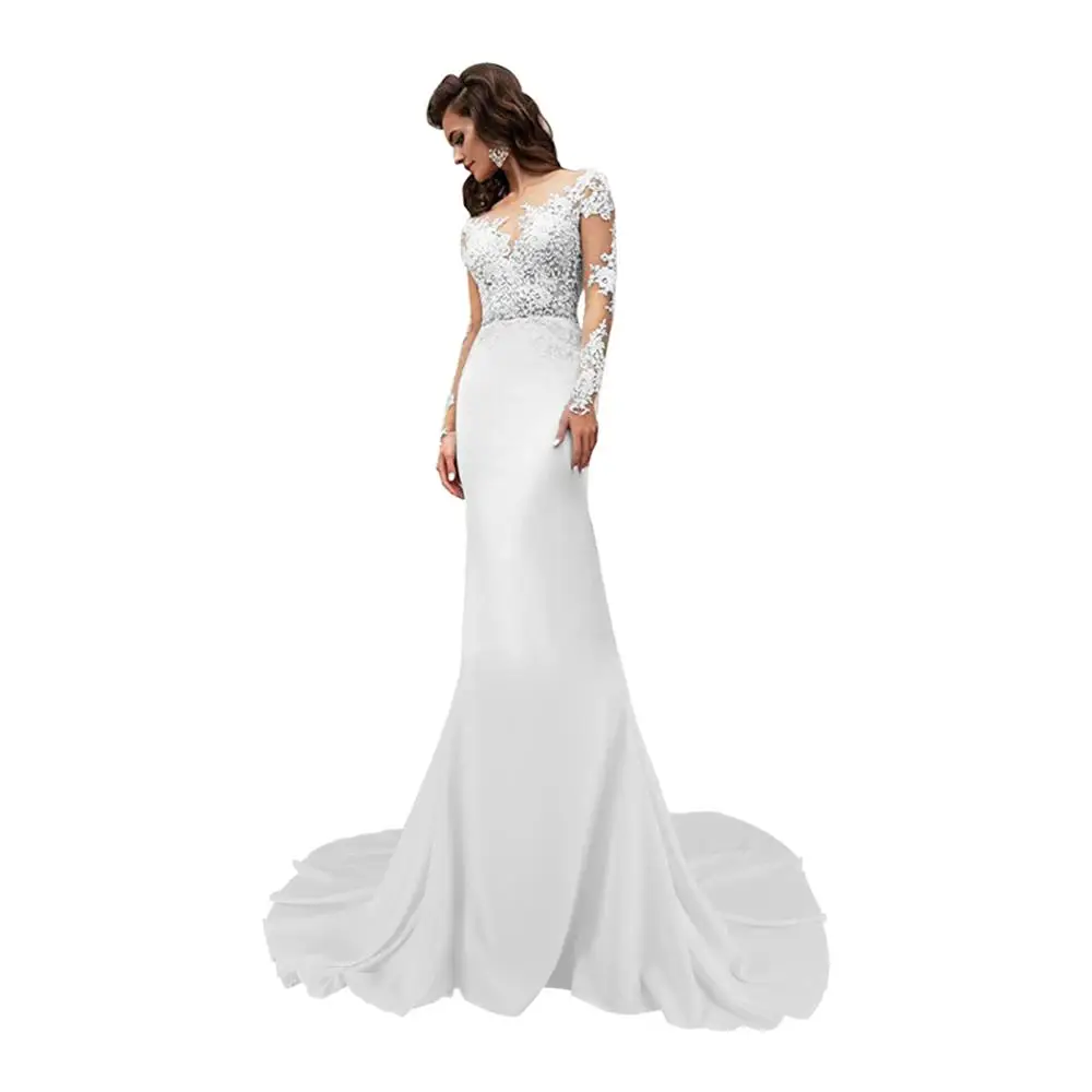 Аппликация кружевная эластичная ткань рыбий хвост облегающая длинная юбка платье для выпускного вечера Вечернее платье - Цвет: Белый