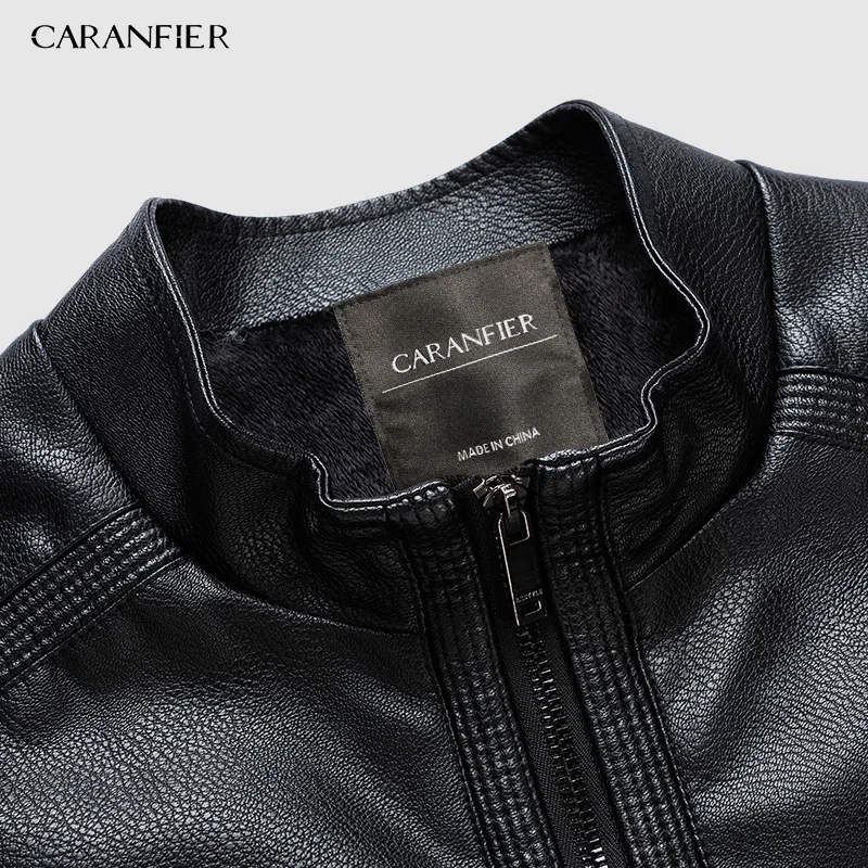 CARANFIER Для мужчин s искусственная(-ый) Куртки модное зимнее пальто мотоциклетные байкерские Искусственная кожа куртка Мужская толстый бархат пальто айкерские пиджаки