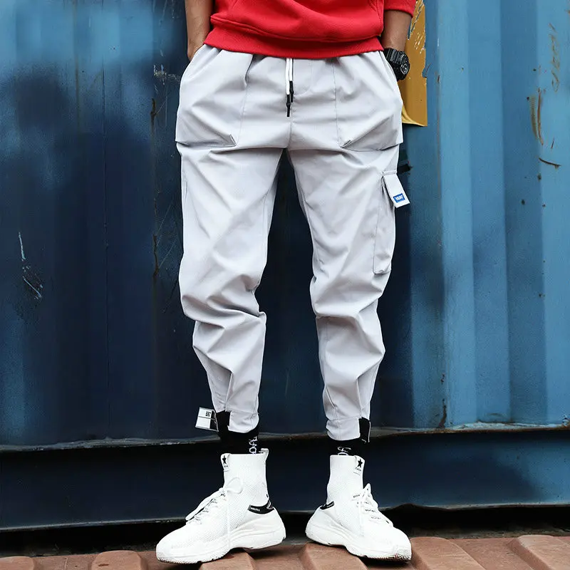 

2020 Men Multi-Pocket Elastic Waist Design Harem Pant Street Punk Hip Hop Casual Trousers Joggers Male Cargo Pants