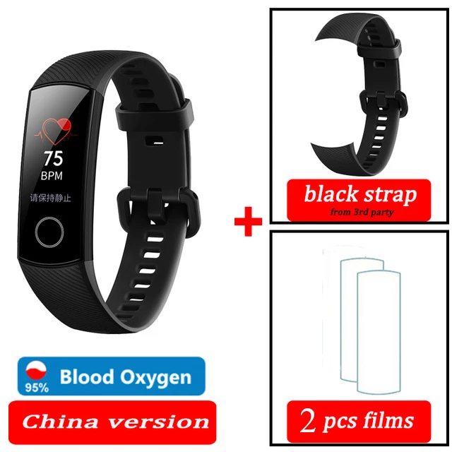 Huawei Honor band 5, смарт-браслет с кислородом крови, Смарт-часы AMOLED, huawei, умный браслет, сердце, яростный, ftness, трекер сна - Цвет: CN Black n Black