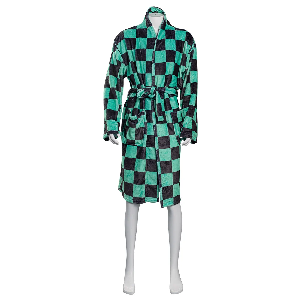 

Anime Slayer Kamado Tanjirou Cosplay Bathrobe Coral Fleece Bath Robe Dressing Gown Cloak