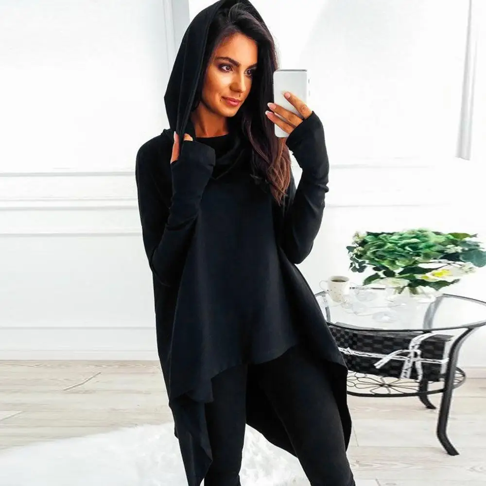 

Ladies Sweatshirt Womens Solid Long Sleeve Shirt Streetwear Hoodie Sweatshirt Loose Irregular Pullover Tops Blouse Fall Female