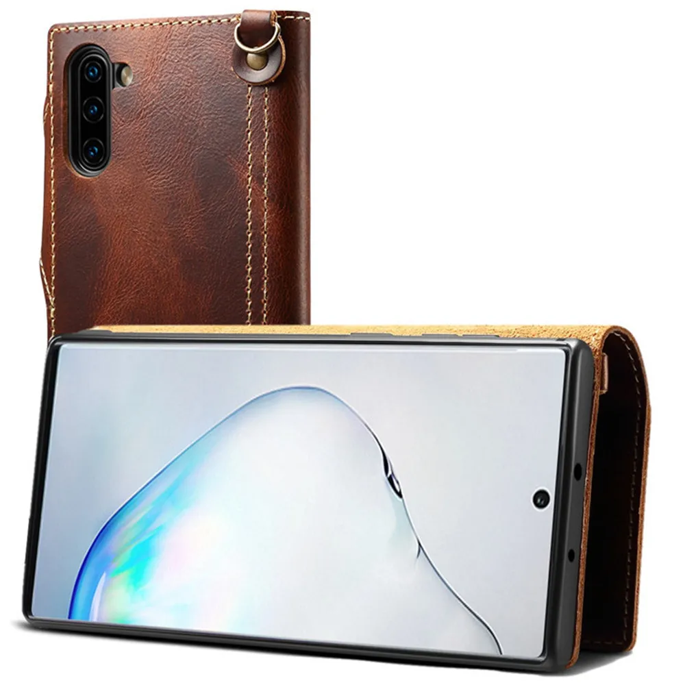 Brown Чехол из натуральной воловьей кожи для iPhone 11 Pro Max X XR XS 7 8 6 6s Plus, флип-чехол с бумажником для samsung Note 10 9 8 S10 S9 S8 Plus - Цвет: Brown