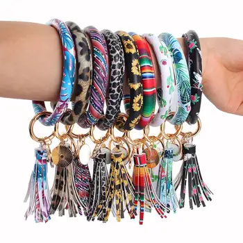 

Women Faux Leather O Key Chain Circle Tassel Wristlet Keychain Key Ring Bangle Can be a wonderful decoration on your wrist, also