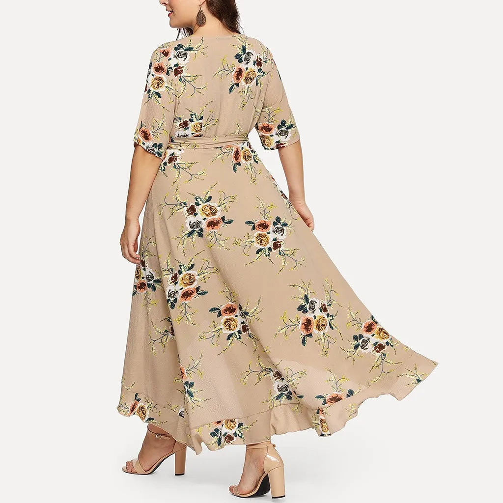 Платье женское ropa mujer vestidos de verano платья vestidos verano mujer robe femme Новые повседневные платья с коротким рукавом и цветочным XL-5XL Z4