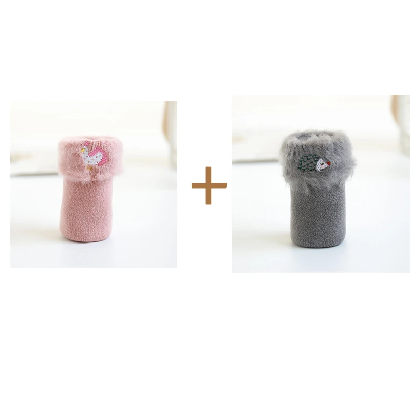 Pink and Dark Gray Зимние носки для малышей, утепленные бархатные хлопковые нескользящие теплые носки-тапочки кораллового цвета, носки для детей 0-3 лет - Цвет: Pink and Dark Gray