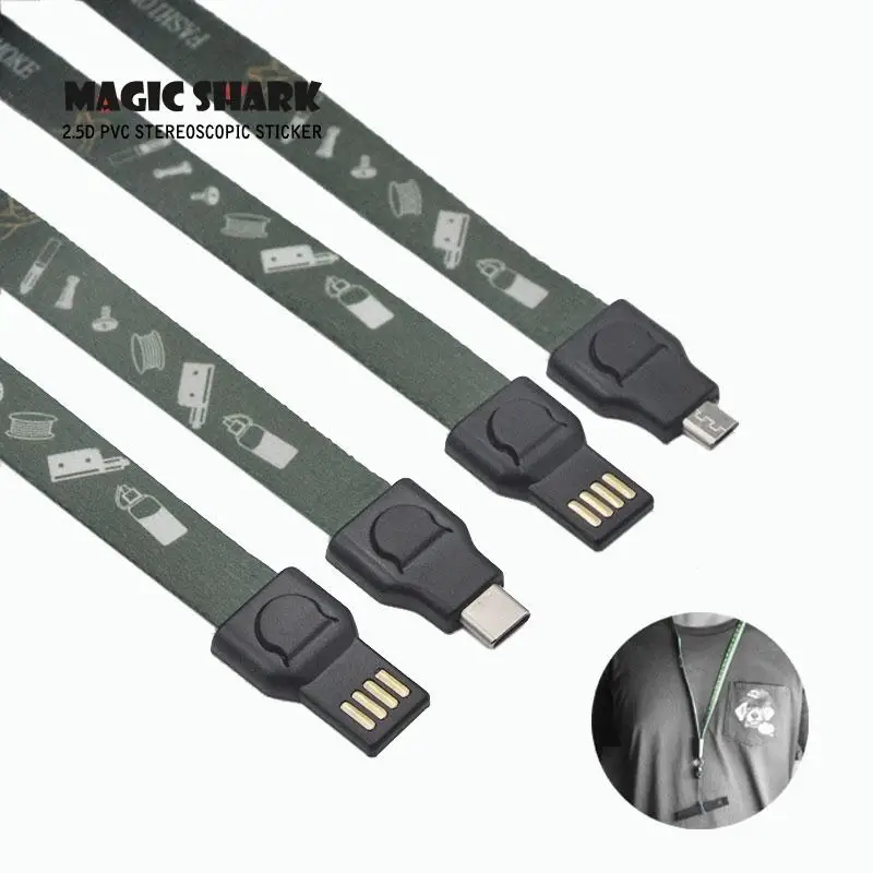 

Magic Shark 1A 2A Stylish Nylon Micro Type C USB Cable Hang Strap Band Ruler for Small E Cigarette Kit Juul Uwell Relx