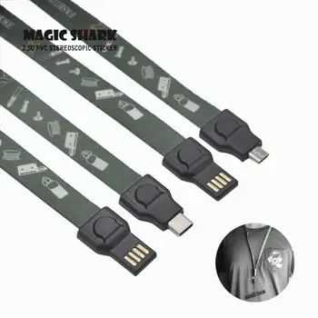 

Magic Shark 1A 2A Stylish Nylon Micro Type C USB Cable Hang Strap Band Ruler for Small E Cigarette Kit Juul Uwell Relx