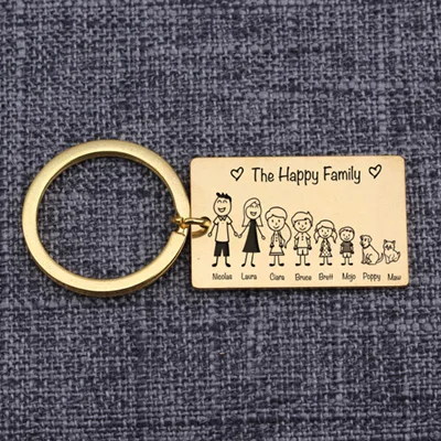 Брелок с пользовательской настройкой Семья любовь членов персонализированные имена название память персонажей фигурки гравировкой семьи, кольцо для ключей, держатель для сумочек - Цвет: gold