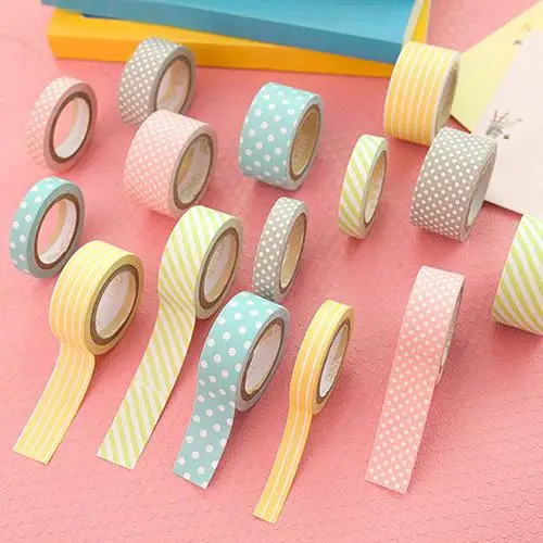 

5Rolls Polka Dot Striped Adhesive Sticky Washi Paper Decorative Masking Tape