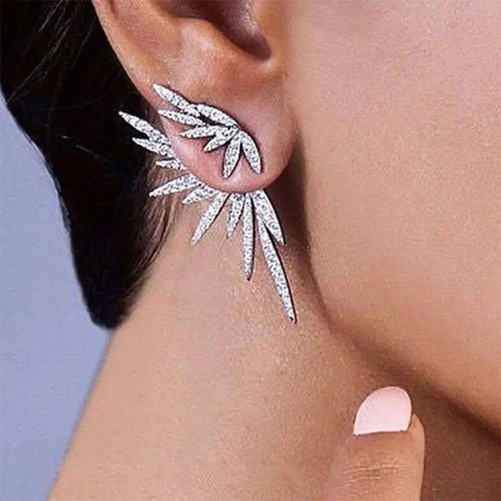 Luxury Design Full Rhinestone Crystal Single Stud Earrings For Women Punk Angel Wing Ear Piercing party Jewelry