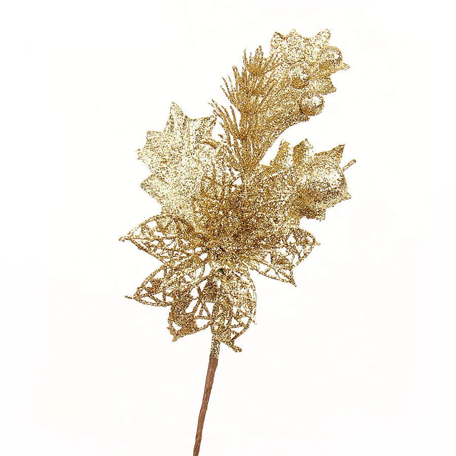 Gold 10 шт. полые вырезы искусственный цветок уха блеск Poinsettia украшения дома фестивали Рождественская елка украшения вечерние принадлежности - Цвет: Gold