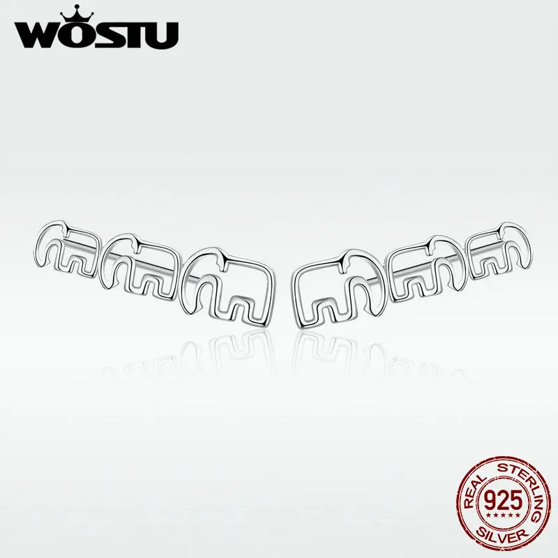 

WOSTU Elephant Silhouette Stud Earrings 100% 925 Sterling Silver Korean Style Earrings For Women Fashion Silver Jewelry BKE678