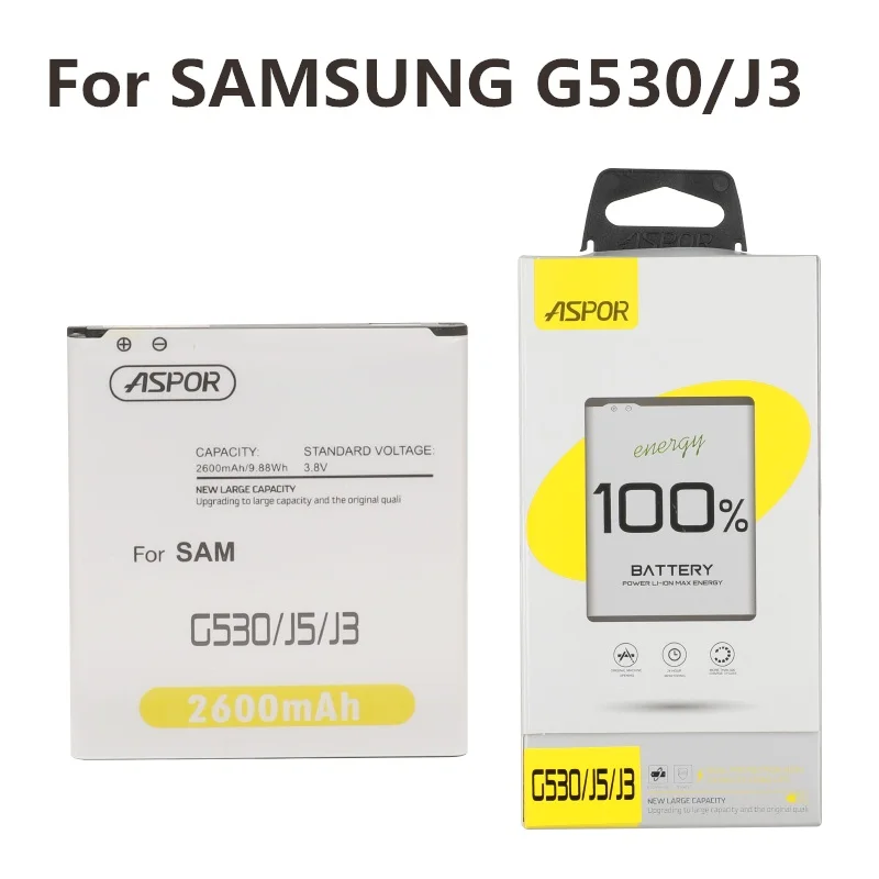 

ASPOR For Samsung Phone Battery EB-BG530CBU EB-BG530CBE 2600mAh For Galaxy J3 2016 EB-BG531BBE G530 G531F G530H G530F