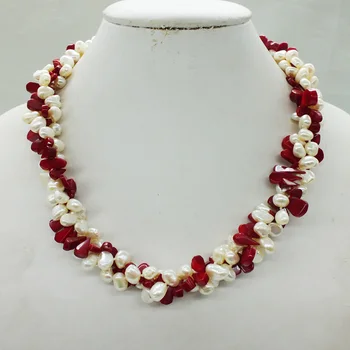 

2 natural pearls, 1 natural coral,3 natural classic necklace 19"