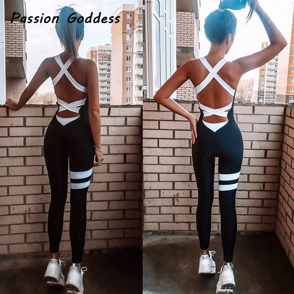 Sexy Women Backless Jumpsuits Bust Pad Full Bodysuit Elastic Overalls Outfits Mujer Slim Fit Bandage Fitness Jumpsuit Rompers