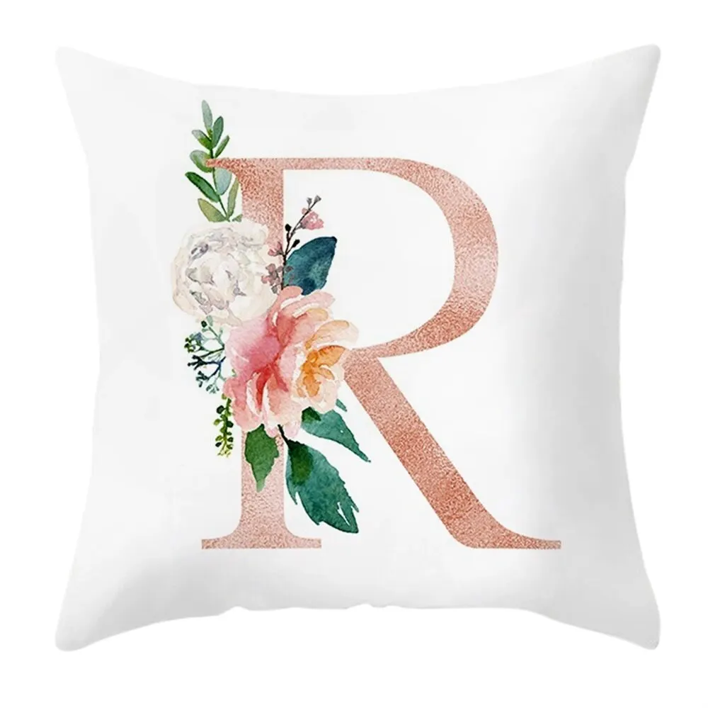 2pc 45x45cm Pillow Case Alphabet Floral Print For Kids Room Letter Pillow English Alphabet Flower Throw Pillow New