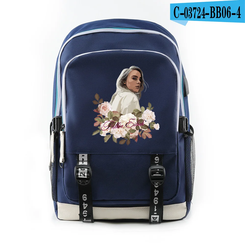 billie eilish, школьная сумка на молнии, рюкзак с зарядкой через USB, рюкзак в стиле хип-хоп, уличный рюкзак для путешествий, горячая посылка для ноутбука, рюкзак mochila - Цвет: 23