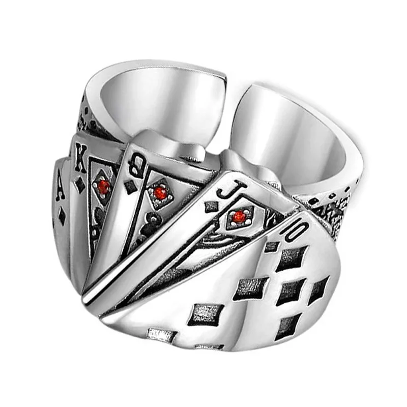 Poker Ring Do old Character Index Finger Ring Punk Hip-Hop Tide Restoring Ancient Ways People Creative Poker Street Snap Ring
