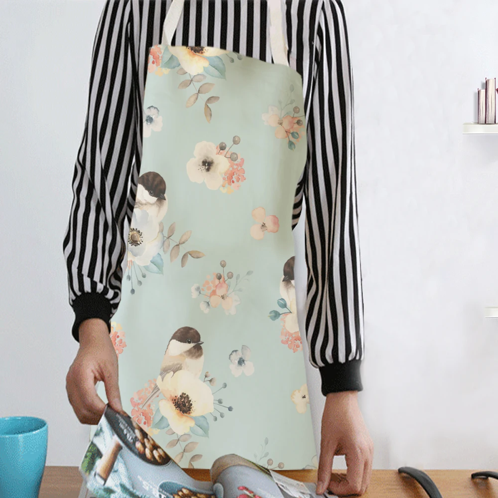 Silstar Tex Flowers And Birds Apron Kitchen Woman Kids Home Ice Cream Dessert Aprons Garden Work Haircut Dress Accessories