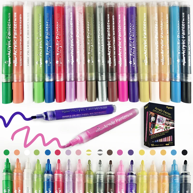 

Permanent Painting Markers Pen 12/18/24/28 Colour Acrylic Paint Pens Set Brush Tip For Stone Wood Glass Rock Painting Fabric