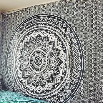 

White Black Mandala Tapestry Bohemian Wall Hanging Tapestry Hippie Wall Carpets Mattress Psychedelic Tapestry Beach Throw Rug #