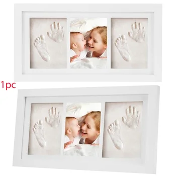 

Nontoxic Clay Memory Growth Record Handprint Photo Frame Baby Footprint Kit Wooden Home Decor Gift
