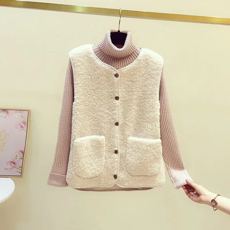 

2020 Lamb Fur Winter Sleeveless Vest Warm Plus Size Down Padded Jacket Female Vest Coat Mandarin Collar Sleeveless Waistcoat
