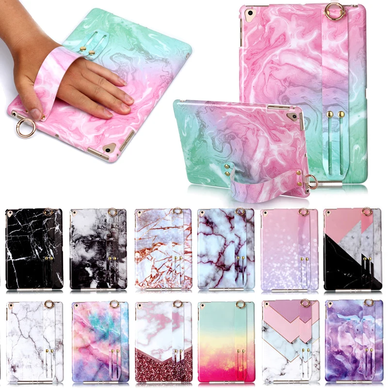 

Fashion Marble Stones Tablet Case for Apple iPad Pro 12.9 inch Wristband Hand Holder Finger Ring kickstand Soft TPU Cover Shell