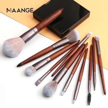 

MAANGE 11Pcs Makeup Brushes Set Cosmetic Foundation Powder Blush Eye Shadow Lip Blend Wooden Make Up Brush Tool Kit Maquiagem