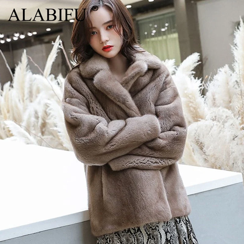 ALABIFU модное пальто из искусственного меха Осень-Зима Женское корейское пальто теплое тонкое пальто из искусственного меха норки Зимнее пальто женская меховая куртка - Цвет: Хаки