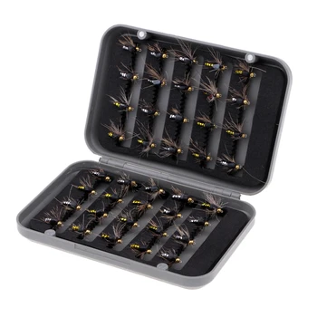 

40pcs Fly Fishing Flies Kit Handmade Dry Flies Fly Fishing Baits Streamer Nymph Emerger with Waterproof Fly Box