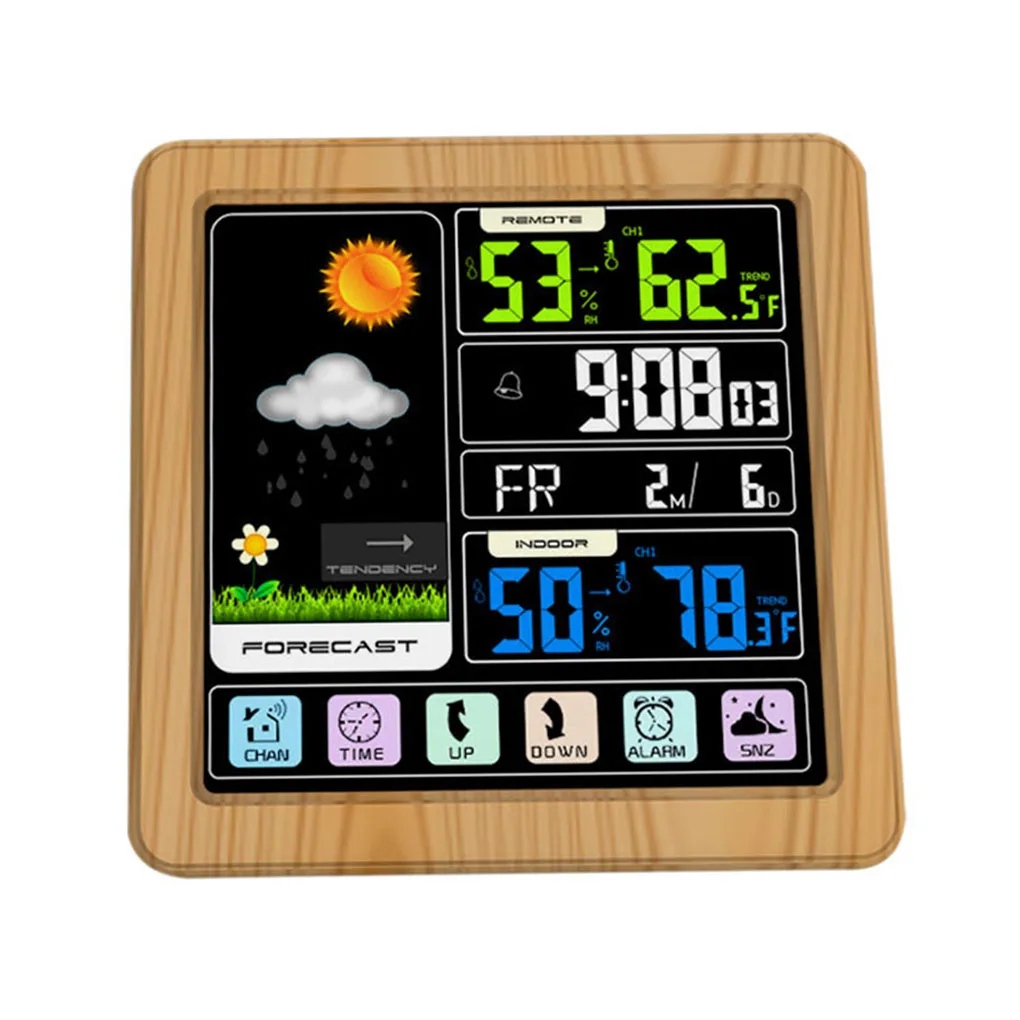 Full-Touchh Wireless Meteorological Color Clock Indoor Outdoor Temperature Humidity Meter Support Seven Languages