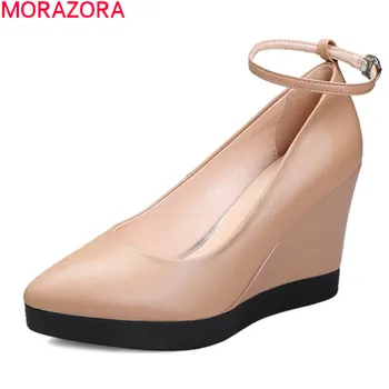 

MORAZORA 2020 New arrival fashion women pumps genuine leather shallow party dress shoes summer shallow pointed toe ladies shoes