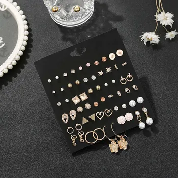 

Luokey Dropshippig Gold Flower Earring Set Women Party Fashion Boho Jewelry Accessories Heart Pearl Stud Earrings Female Brincos