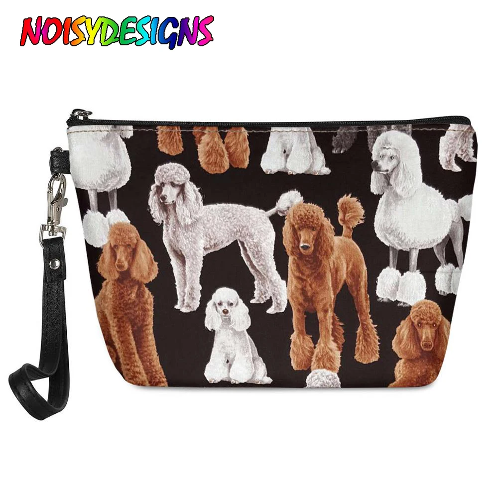 

NOISYDESIGNS Cute Poodle Dog Print Make Up Bags for Women Small Leather Ladies Wash Toiletry Bags Waterproof Cosmetic Case