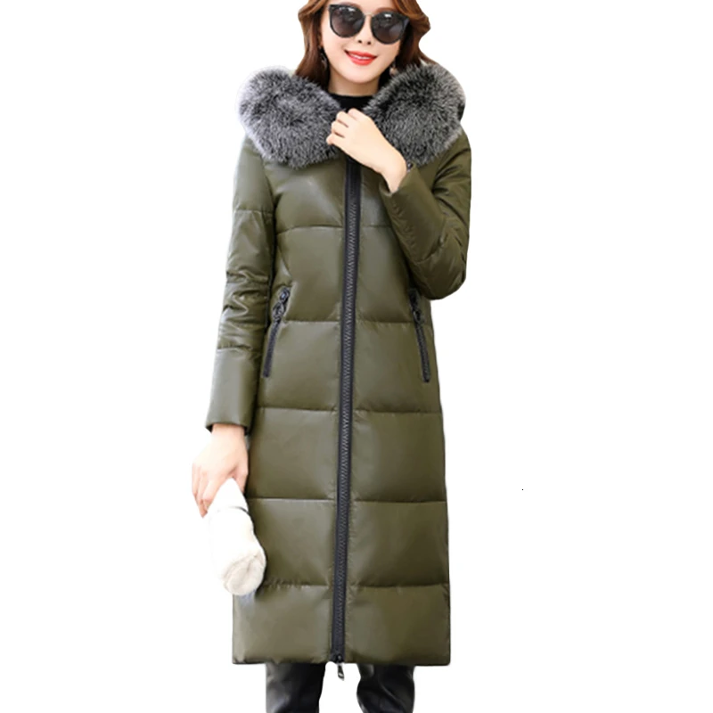 Лидер продаж, Брендовое плотное длинное пальто из натурального меха, Женская парка, зимняя теплая лисица, меховой для шеи, с капюшоном, тонкая овчина, пальто, пуховики, большие размеры LH010
